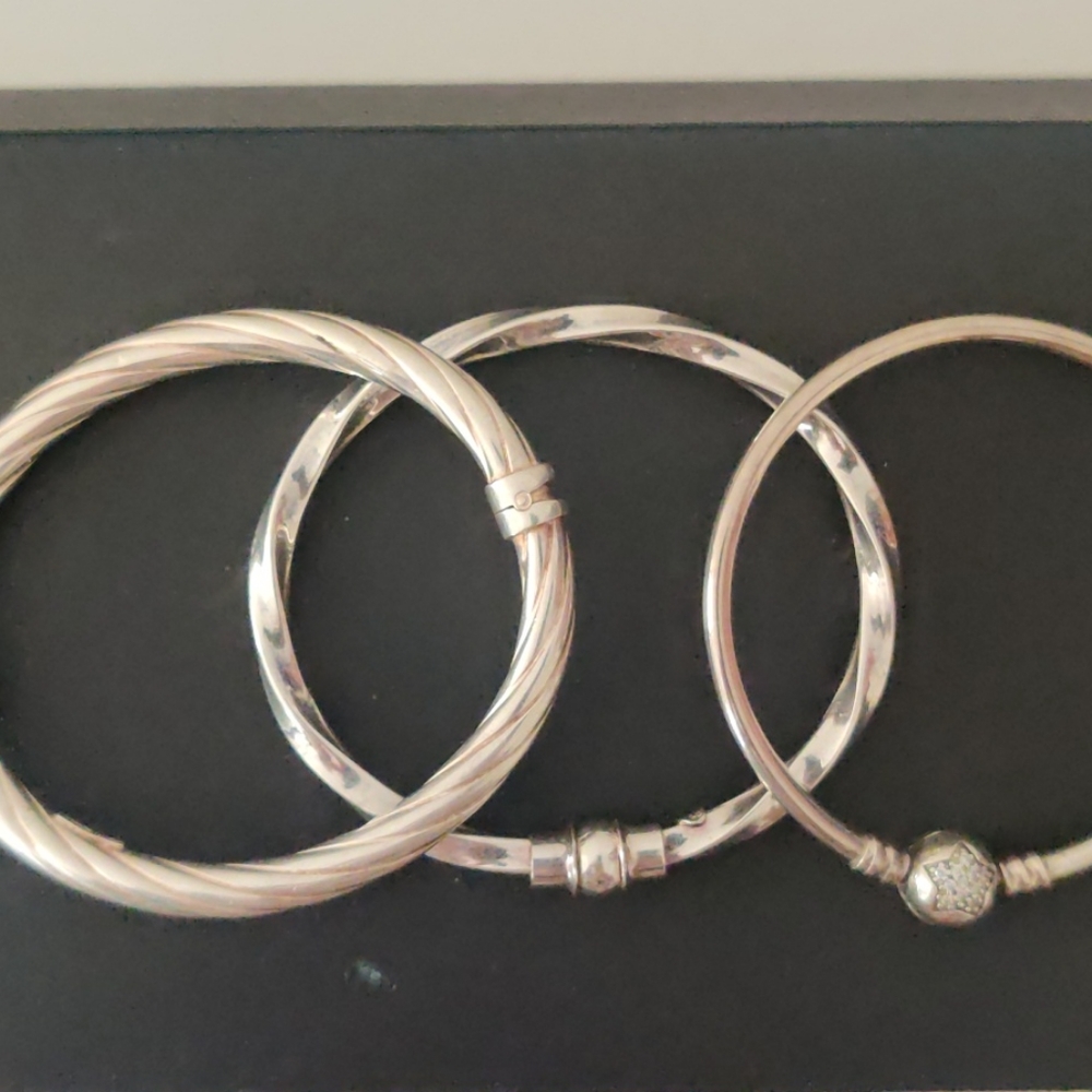 3 sterling silver bangle bracelets